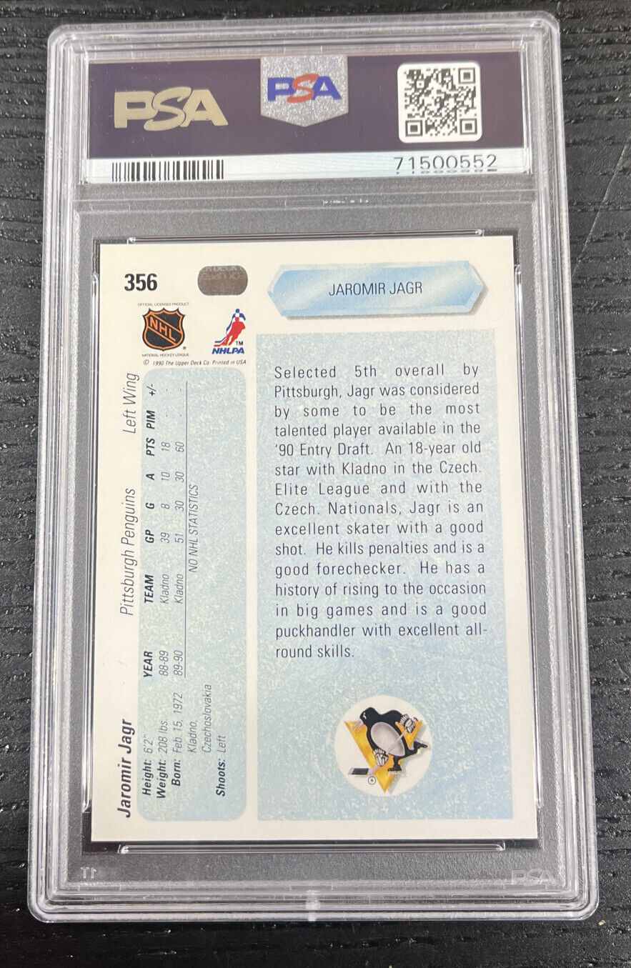 1990-91 Upper Deck Jaromir Jagr  #356  Pittsburgh Penguins  PSA 9