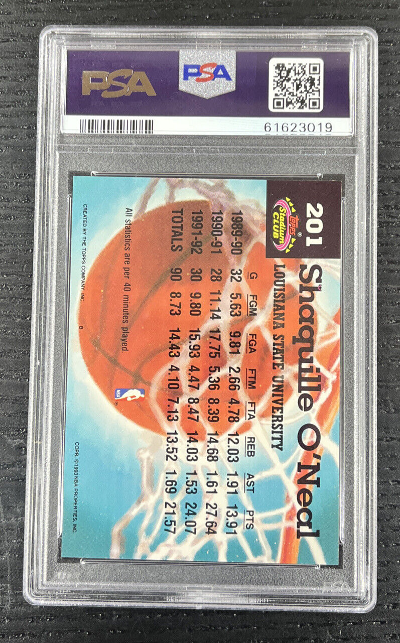 1992 STADIUM CLUB SHAQUILLE O'NEAL #201 ROOKIE CARD PSA GRADED 9 MINT
