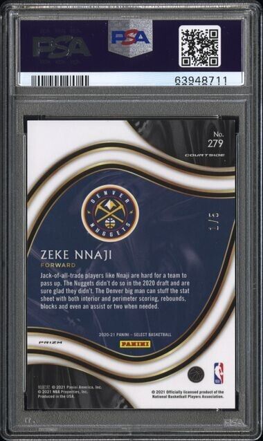 Select 2020-21 Zeke NNaji  Courtside #279 Green Prizm Rookie RC /5 PSA 9