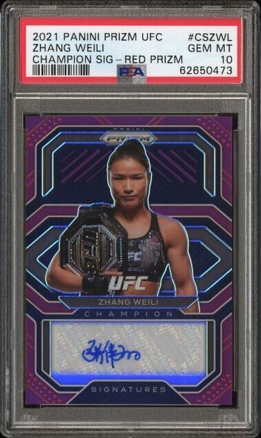 ZHANG WEILI 2021 PRIZM UFC STRAWWEIGHT CHAMPION Red Refractor AUTO /49 PSA 10