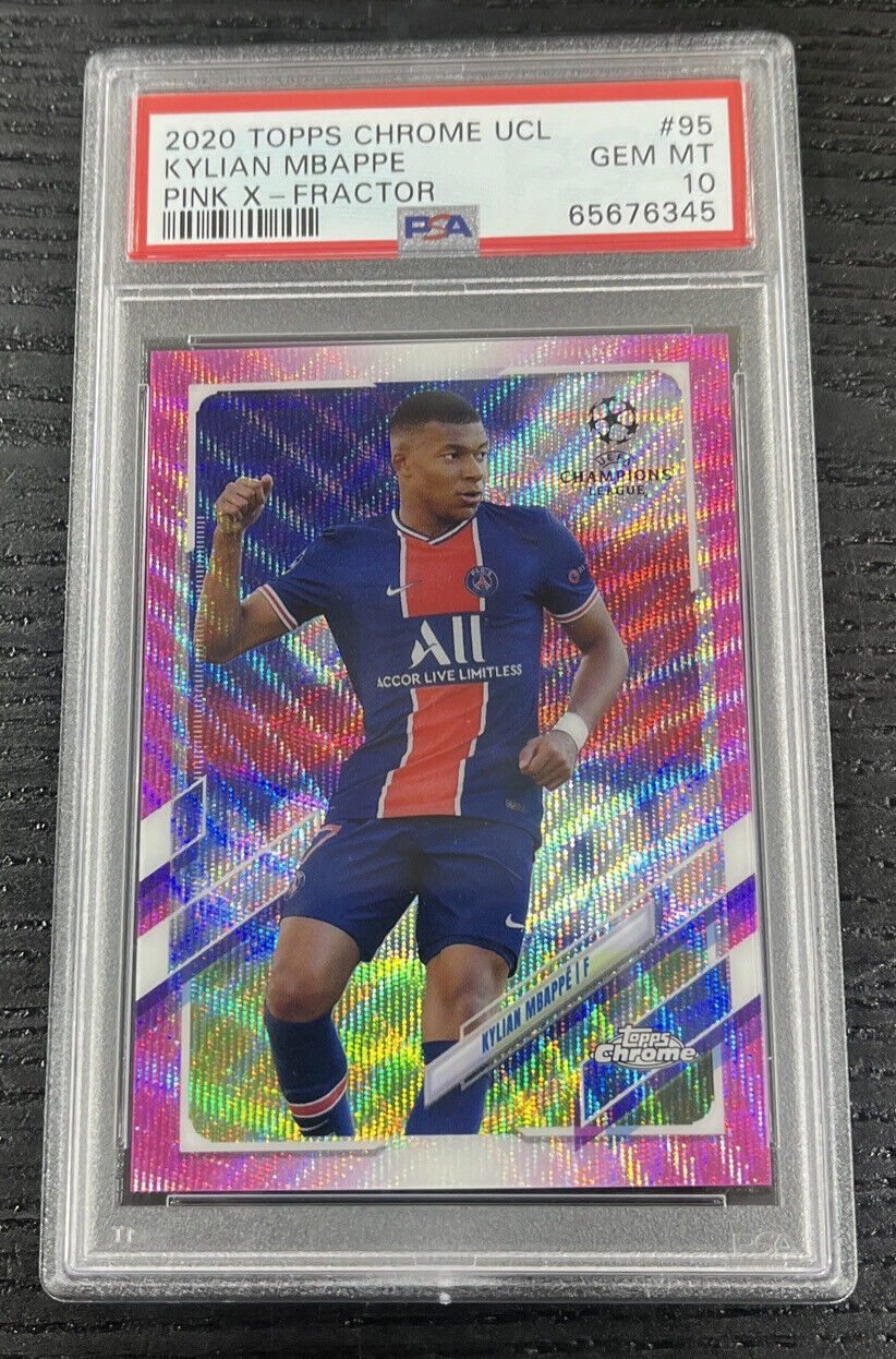 Kylian Mbappe 2020-21 Topps Chrome UCL Pink Wave Refractor #95 PSA 10