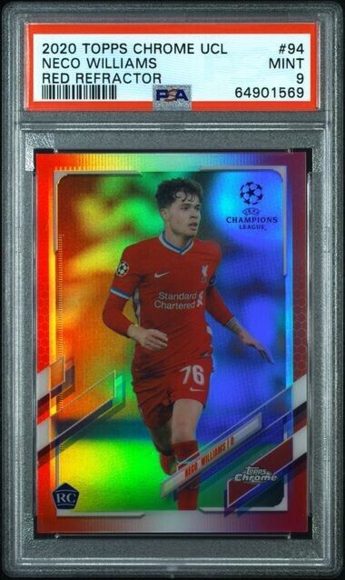 2020 Topps Chrome UEFA Champions League Neco Williams RC Red Refractor /10 PSA 9
