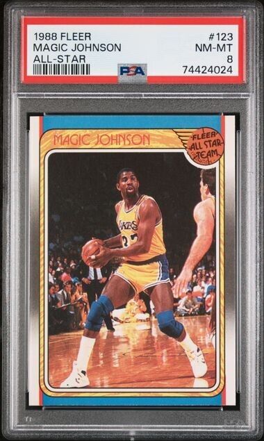 1988 Fleer #123 Magic Johnson All-Star Lakers Los Angeles Lakers PSA 8