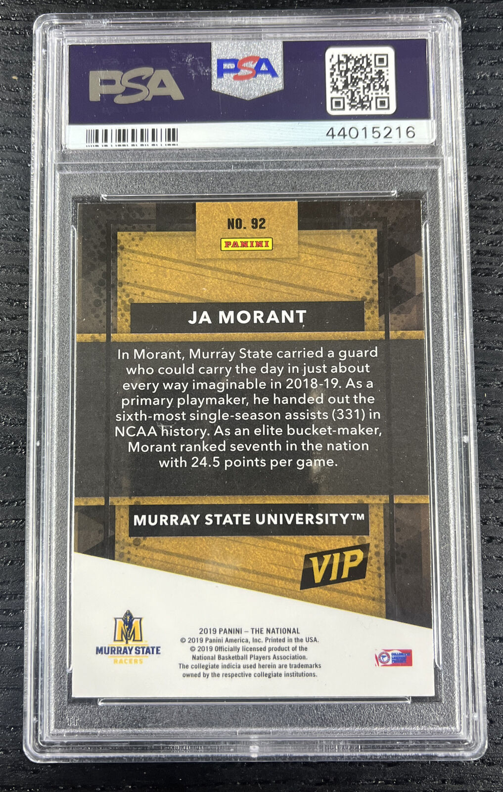 2019 Panini National Convention VIP Ja Morant Gold Party Rookie RC #92 PSA 10