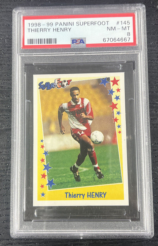 THIERRY HENRY FRANCE PANINI 98 SUPERFOOT ROOKIE STICKER. NO.145 PSA 8