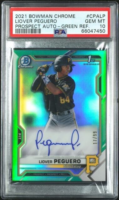 LIOVER PEGUERO 2021 BOWMAN CHROME GREEN REFRACTOR ROOKIE AUTO 17/99 PSA 10 GEM