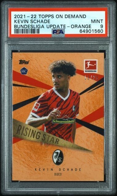 2021-22 Topps Finest Bundesliga Kevin Schade Orange Refractor Rookie /25 PSA 9
