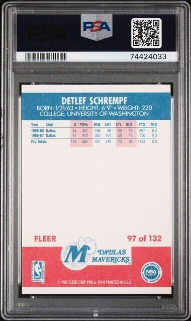 1987 Fleer Card # 97 Detlef Schrempf Dallas Mavericks ROOKIE RC PSA 8 NM-MT