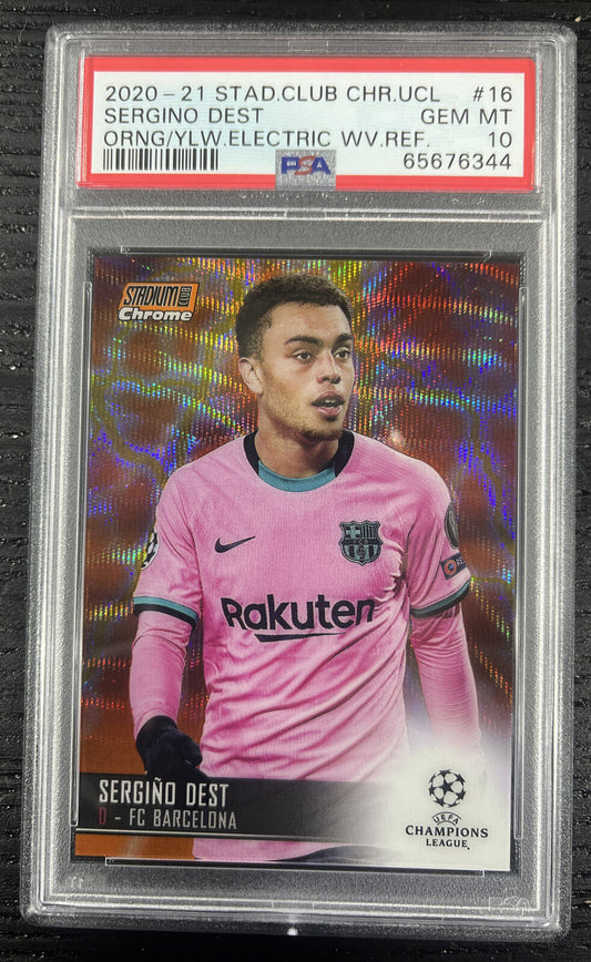 2020 Topps Stadium Club Chrome Sergino Dest Orange Yellow Wave #16 PSA 10
