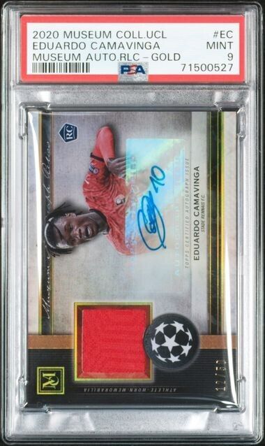 2020 Topps Museum Collection UCL Gold Eduardo Camavinga RC Jersey AUTO /50 PSA 9