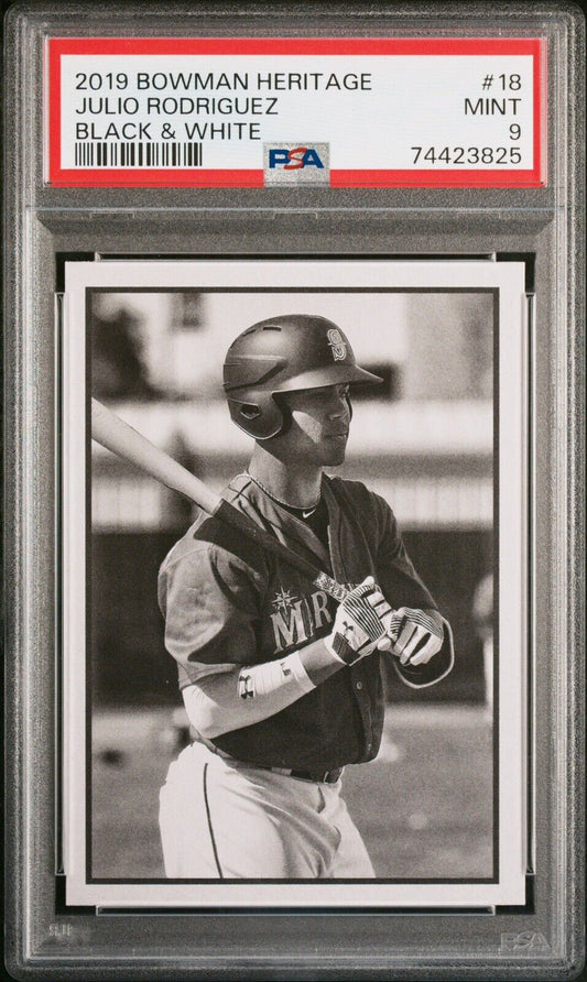 2019 BOWMAN HERITAGE JULIO RODRIGUEZ MARINERS BLACK WHITE SP ROOKIE PSA 9 MINT
