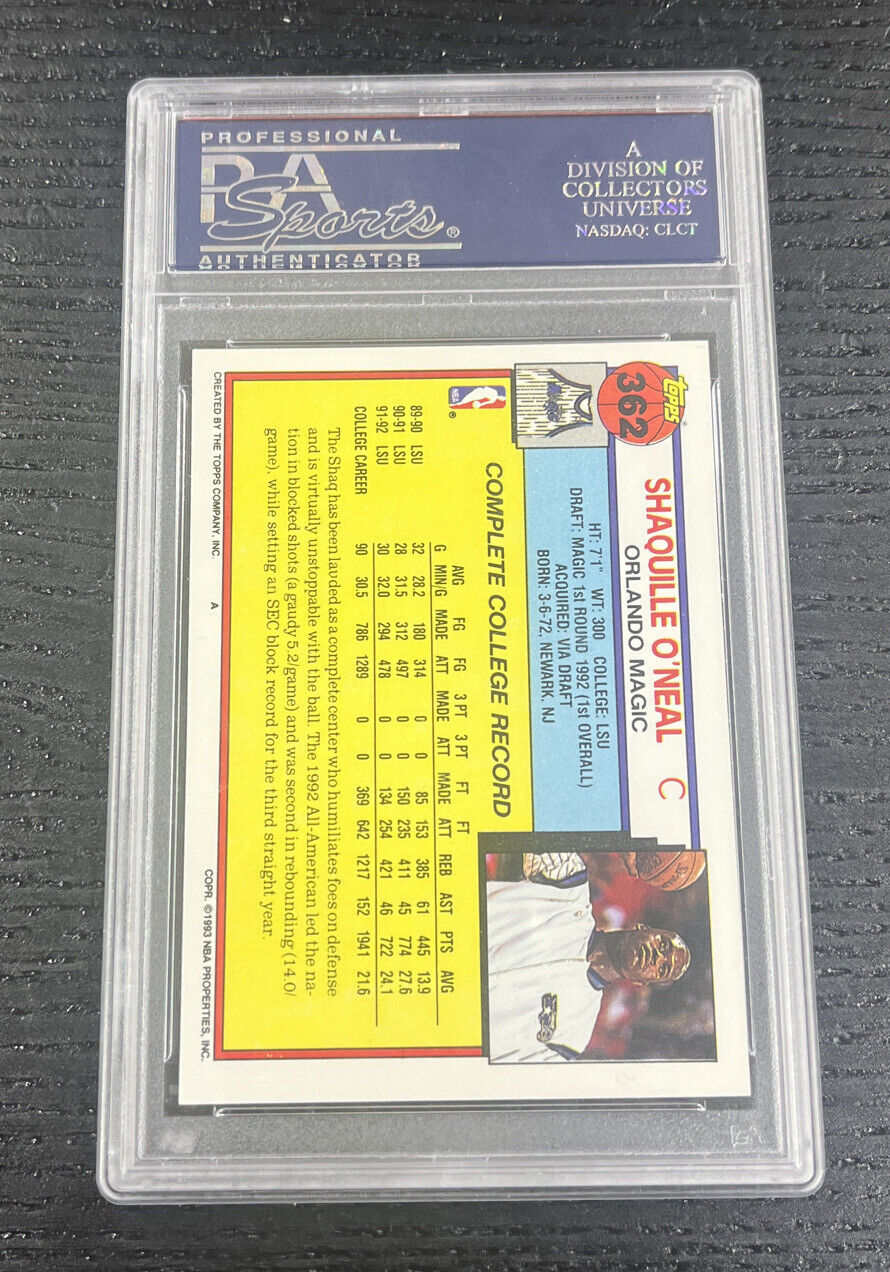 1992-93 Topps Basketball 362 Shaquille Shaq O'Neal Rookie RC PSA 9 MINT