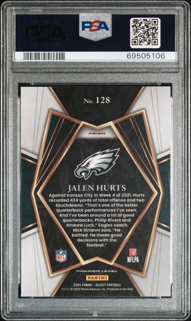 2021 PANINI SELECT FOOTBALL JALEN HURTS 2nd Year PREMIER LEVEL SILVER PSA 9