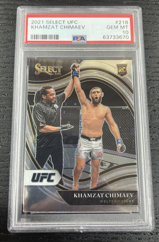 2021 SELECT UFC Khamzat Chimaev Octagonside Base card 218 PSA 10