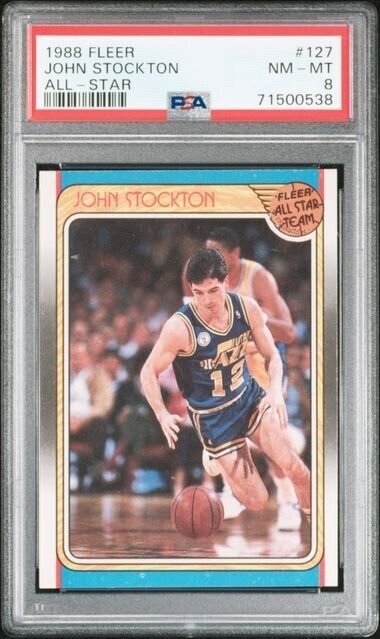 1988 Fleer John Stockton #127 All-Star Team Rookie NM-MT PSA 8 Utah Jazz