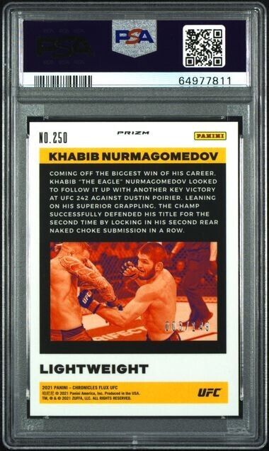 2021 Panini Chronicles UFC Khabib Nurmagomedov #250 Flux Red Prizm /149 PSA 10