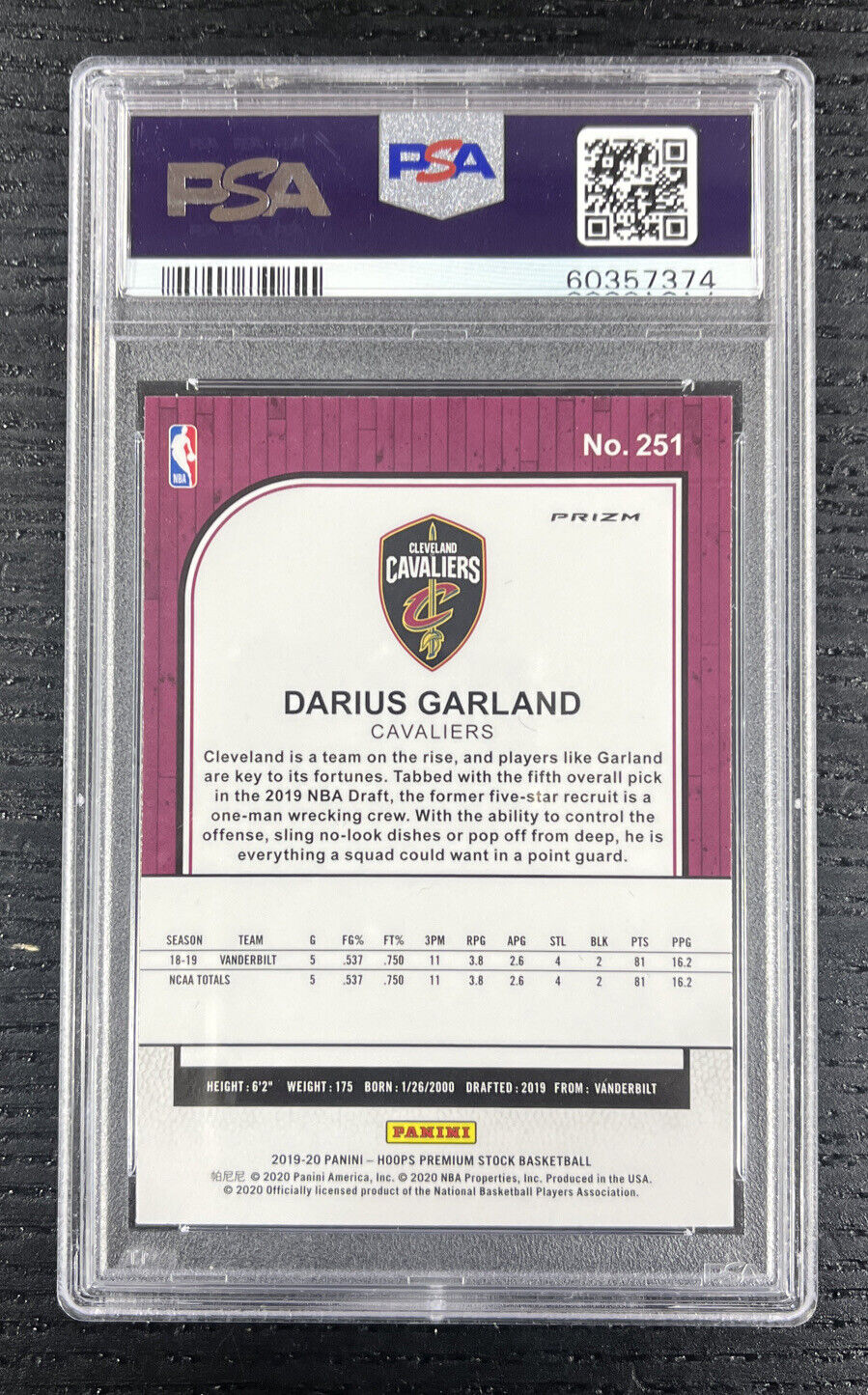 2019-20 NBA Hoops Premium Stock Shimmer Darius Garland RC Rookie PSA 9