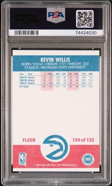 1987-88 Fleer Kevin Willis #124 Atlanta Hawks PSA 8