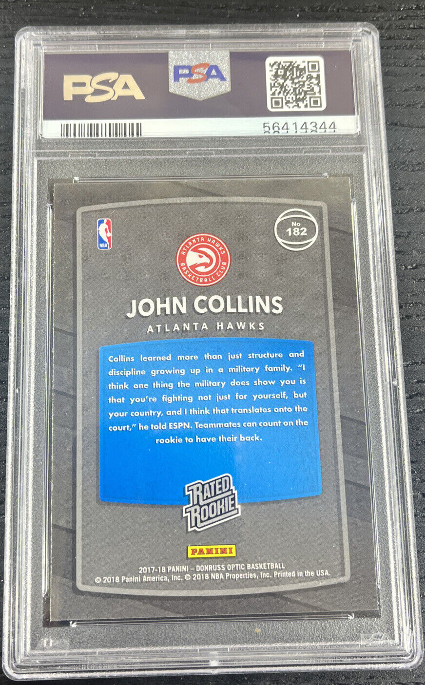 2017 Donruss Optic John Collins Basketball #182 RC Rookie PSA 9 Mint