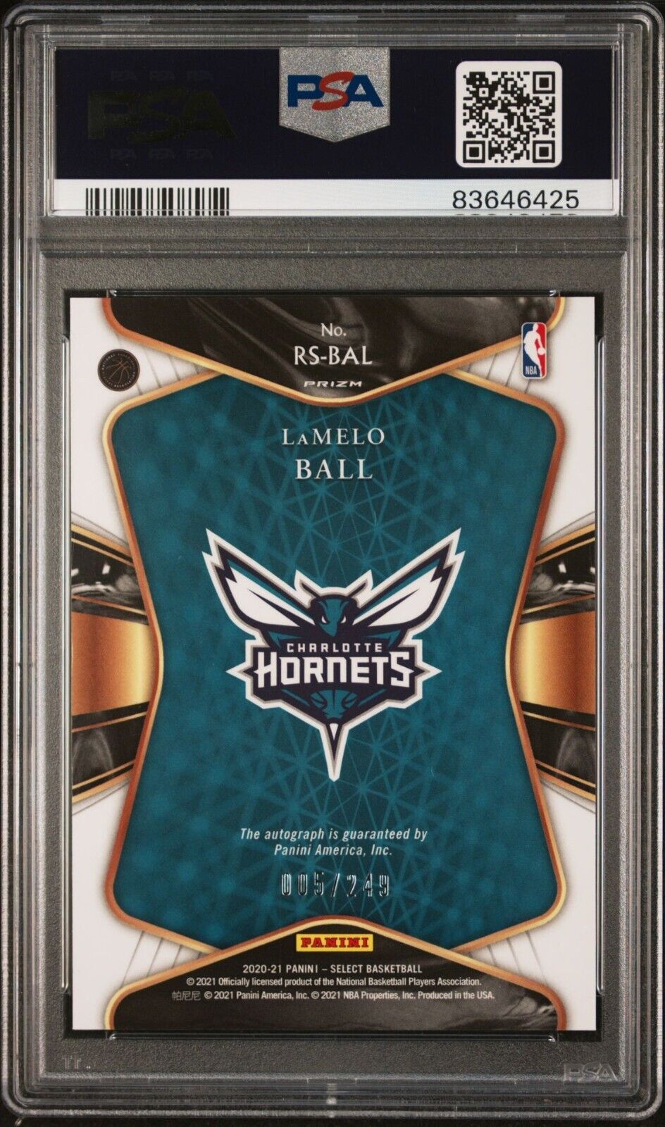 2020 Panini Select #RSBAL Lamelo Ball PSA 10 Rookie Signatures /249