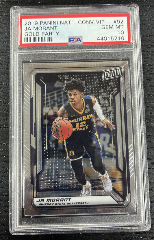 2019 Panini National Convention VIP Ja Morant Gold Party Rookie RC #92 PSA 10