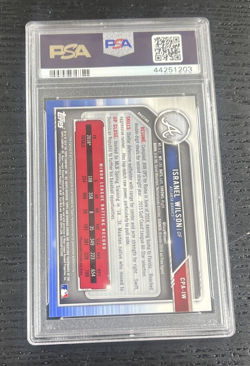 2019 Bowman Chrome Prospects *Isranel Wilson Auto Atomic Ref. /100 RC PSA 9