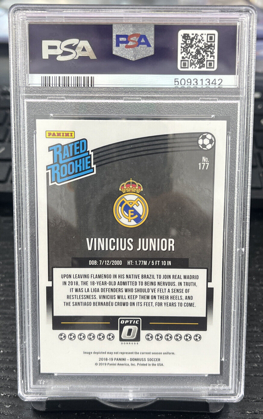 2018-19 Donruss Optic Soccer #177 Vinicius Junior RC Rookie PSA 10 GEM MINT