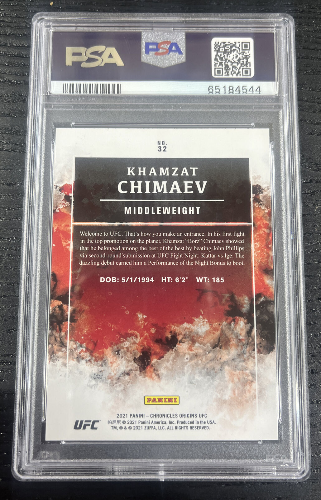 2021 Chronicles UFC Origins KHAMZAT CHIMAEV ROOKIE RC #32 PSA 10 GEM MINT