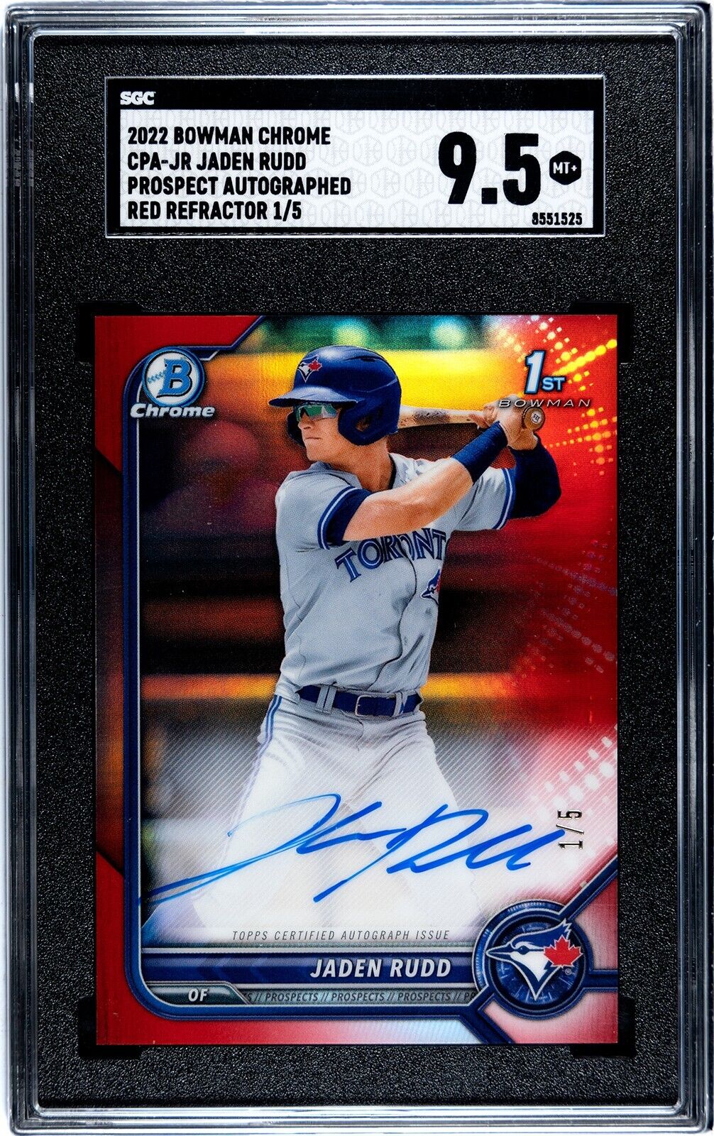 2023 Bowman Draft Jaden Rudd 1st Bowman Red Refractor Auto SGC 9.5