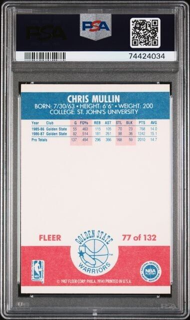 1987 Fleer Chris Mullin #77 Golden State Warriors PSA 6